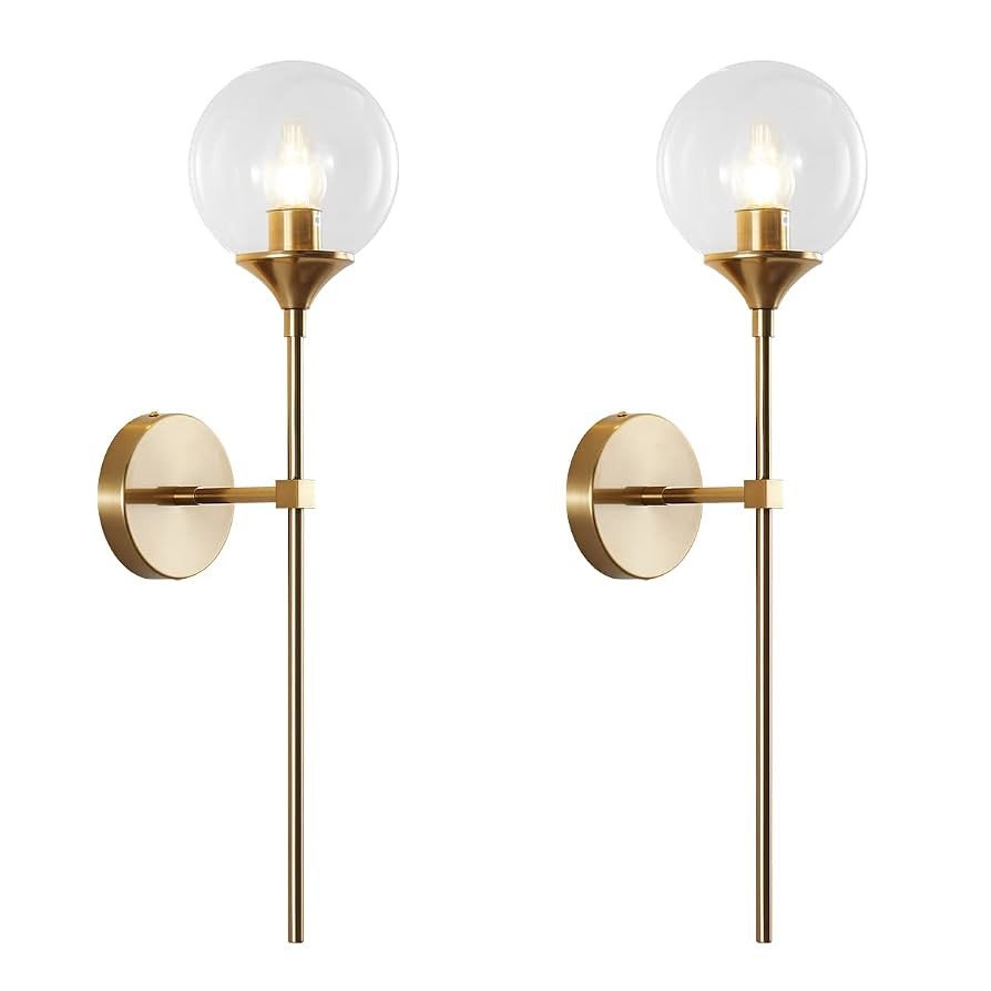 BOKT Clear Bubble Glass Globe Wall Mounted Sconce Light Set of 2 Modern Brass Gold Long Pole Wall... | Amazon (US)