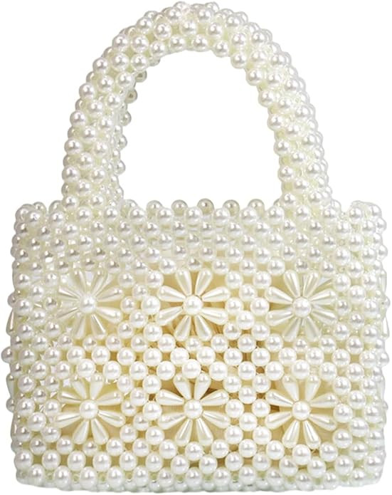 Women Beaded Handbags Elegant Handmade Weave Purse Crystal Pearl String Tote Bags for Banquet Wed... | Amazon (US)