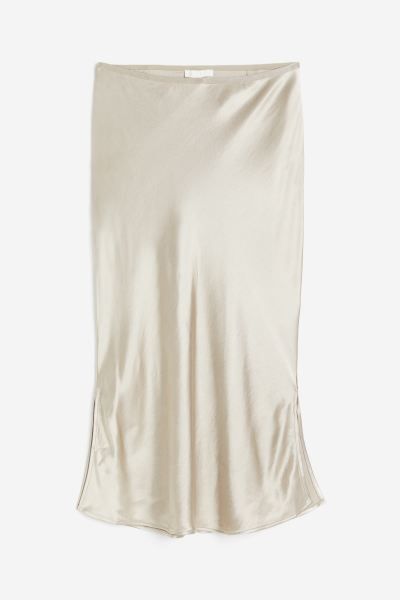 Satin skirt - Regular waist - Knee length - Light beige - Ladies | H&M GB | H&M (UK, MY, IN, SG, PH, TW, HK)