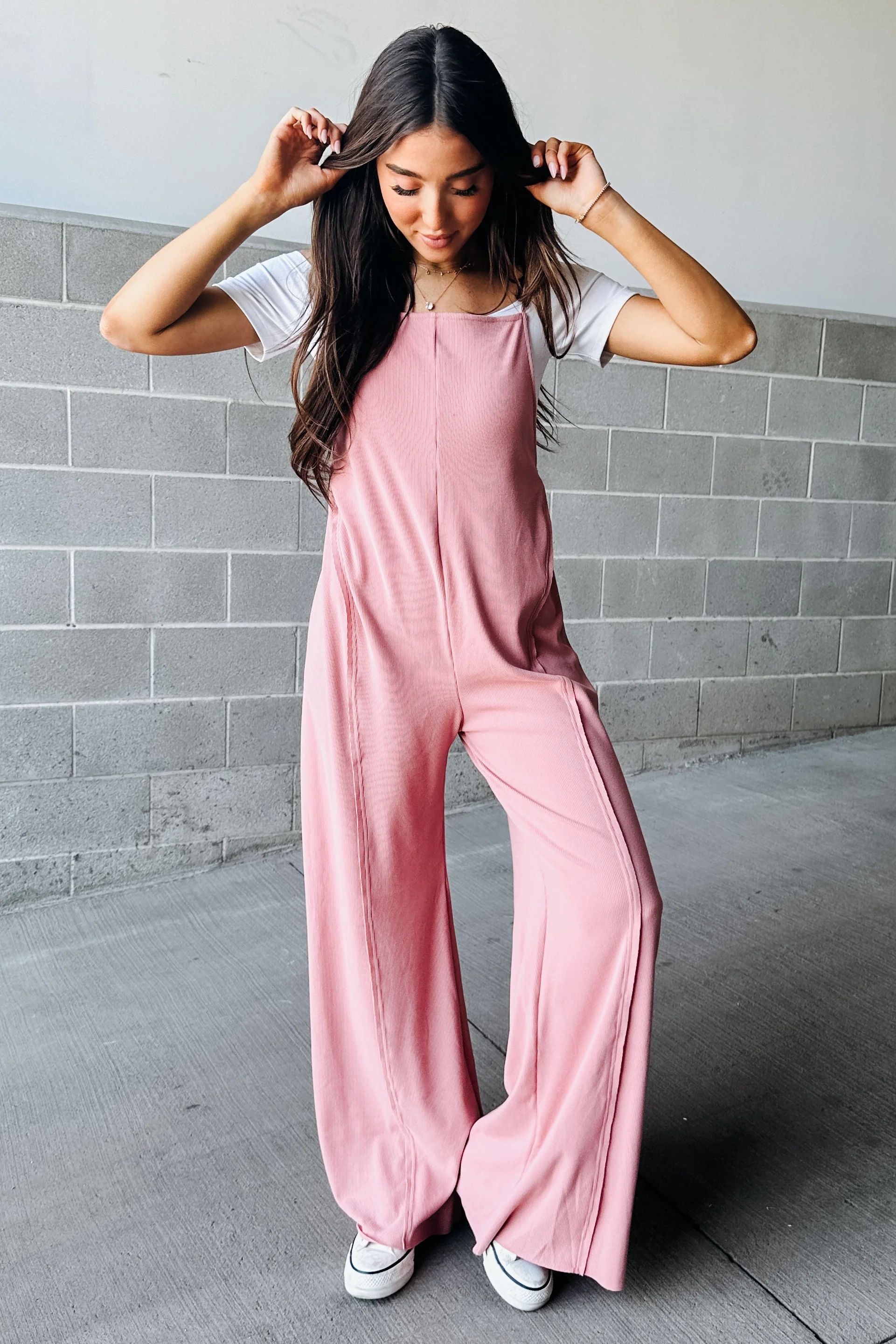 Dusty Pink Ribbed Soft Wide Leg Jumpsuit | Miranda Jumpsuit - Dusty Pink | Mindy Mae's Market