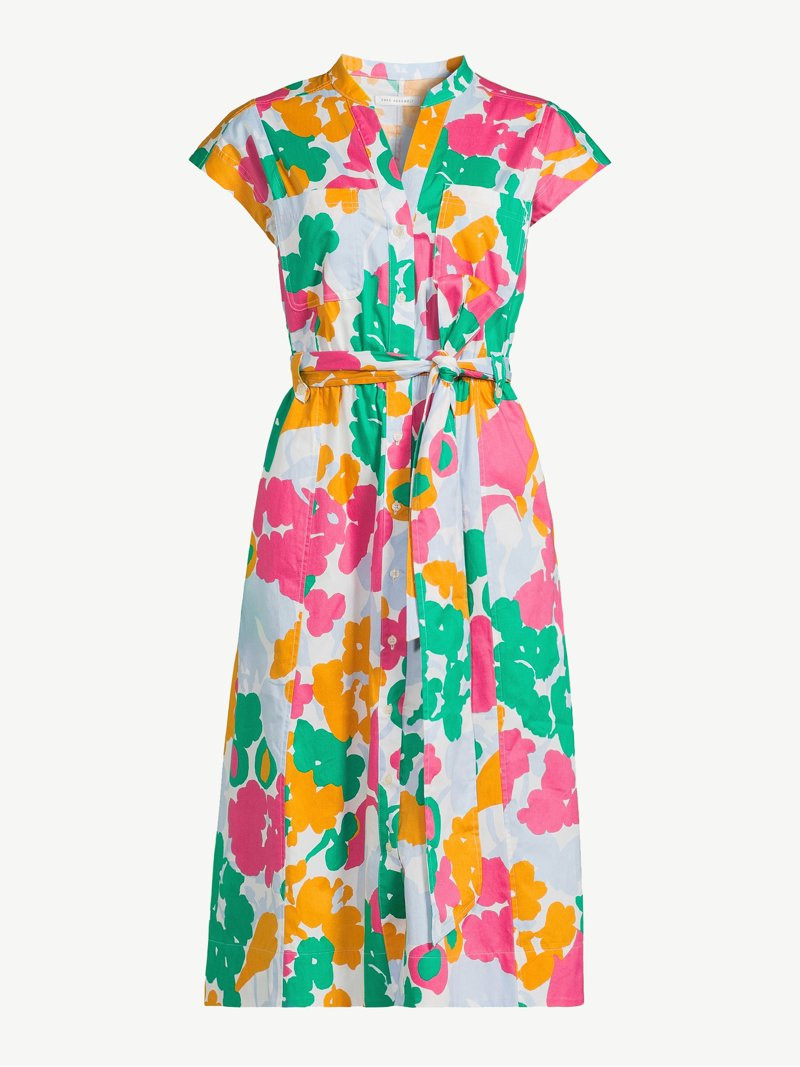 Free Assembly Women’s Belted Midi Shirt Dress with Short Sleeves, Sizes XS-XXXL | Walmart (US)