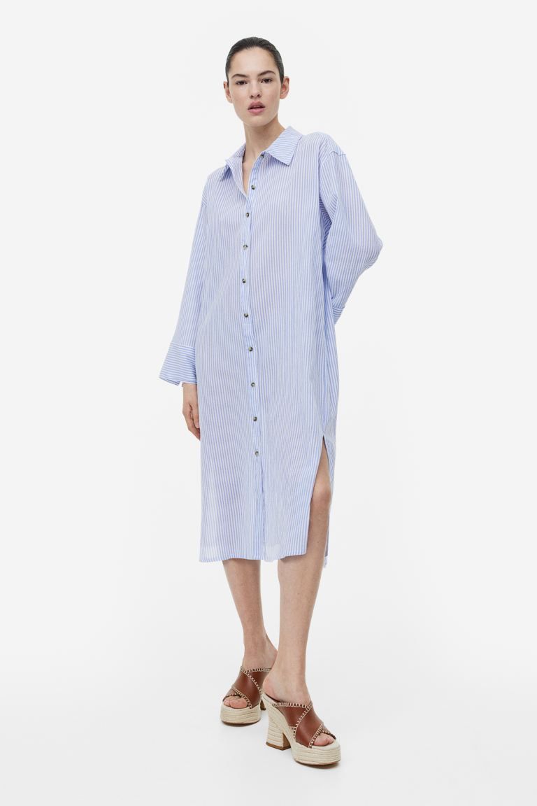 Crêped Shirt Dress - Blue/striped - Ladies | H&M US | H&M (US)