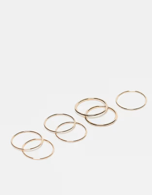 Weekday delicate ring 7-pack in gold | ASOS (Global)