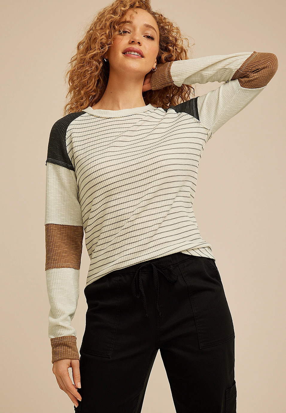 Colorblock Striped Long Sleeve Tee | Maurices