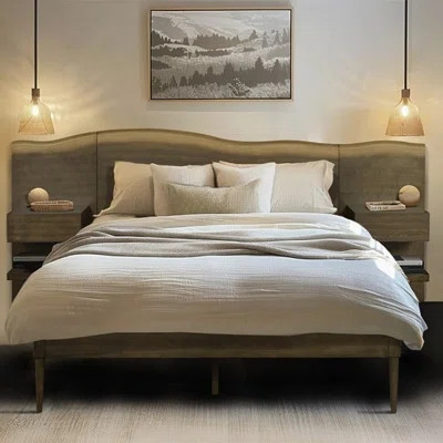 Queen Platform Bed Frame with Live-Edge Headboard & Built-in Nightstands - No Box Spring Needed, Strong Support | Wayfair North America