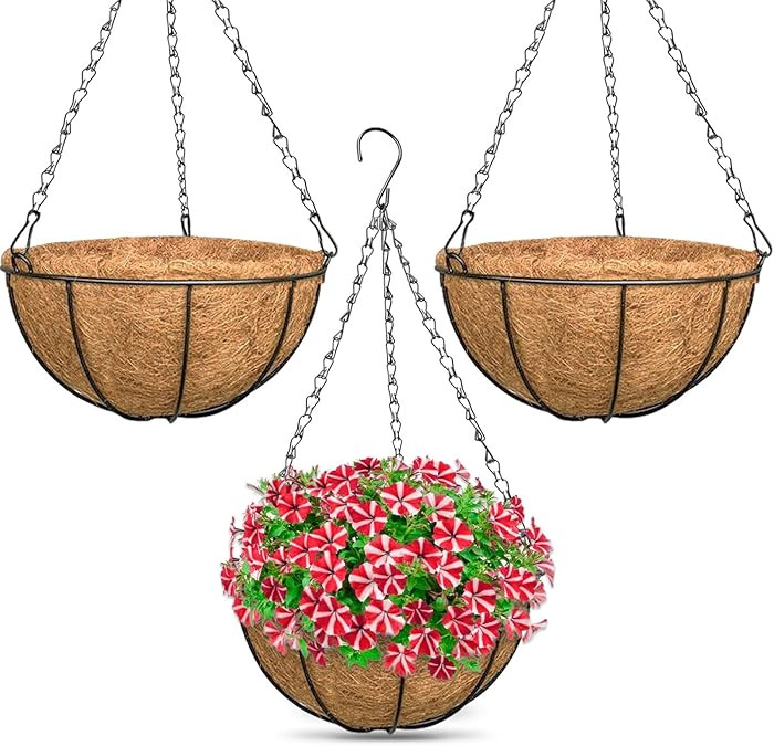 ZeeDix 3 Pack 14 Inch Hanging Baskets for Plants Outdoor Indoor, Metal Hanging Planters Flower Po... | Amazon (US)