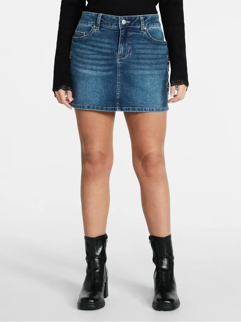 Madden NYC Women's Embroidered Bow Denim Skirt, Sizes XXS-XXL | Walmart (US)