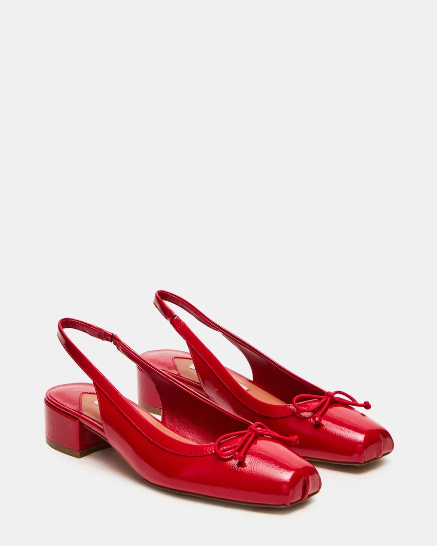 LOVED Red Crinkle Patent Square-Toe Slingback Ballet Women's Heel | Steve Madden (US)