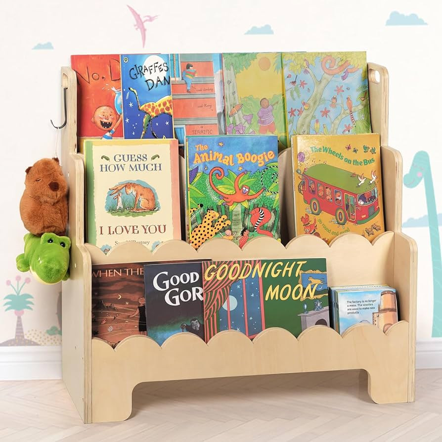 Kids Bookshelf Wooden 3-Tier, Scalloped Book Shelf for Kids Rooms, Front Facing Toddler Montessor... | Amazon (US)