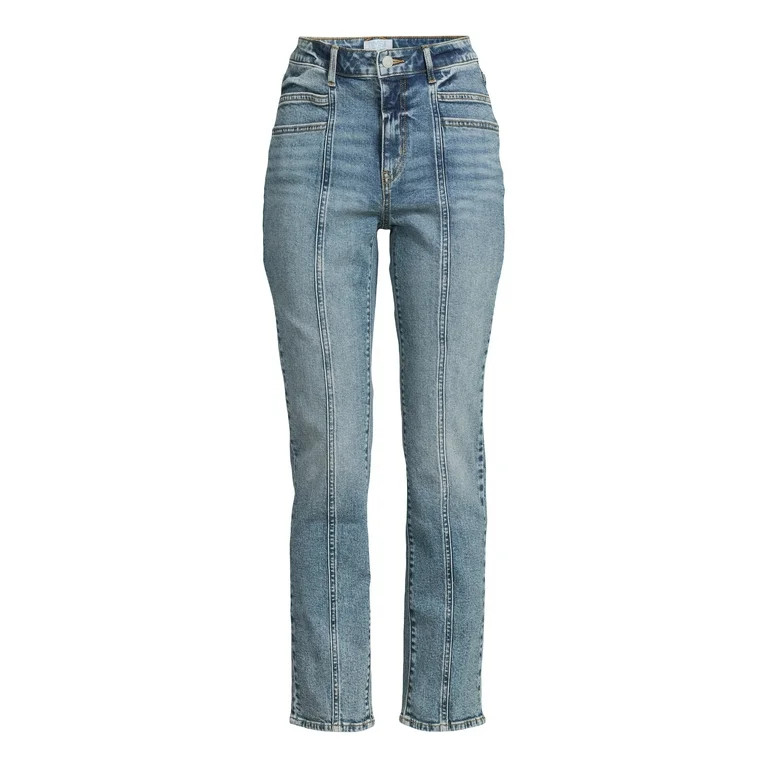 Time and Tru Women's High Rise Straight Leg Jeans with Front Seam, 30” Inseam, Sizes 2-20 - Wal... | Walmart (US)