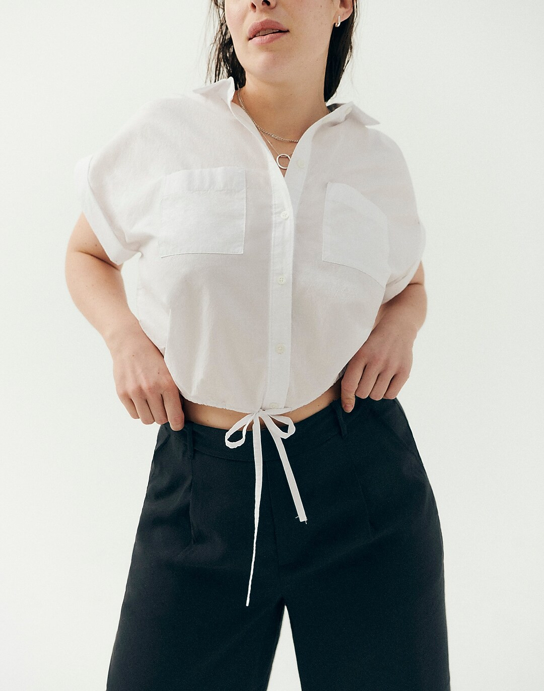 Signature Poplin Button-Up Drawstring Shirt | Madewell