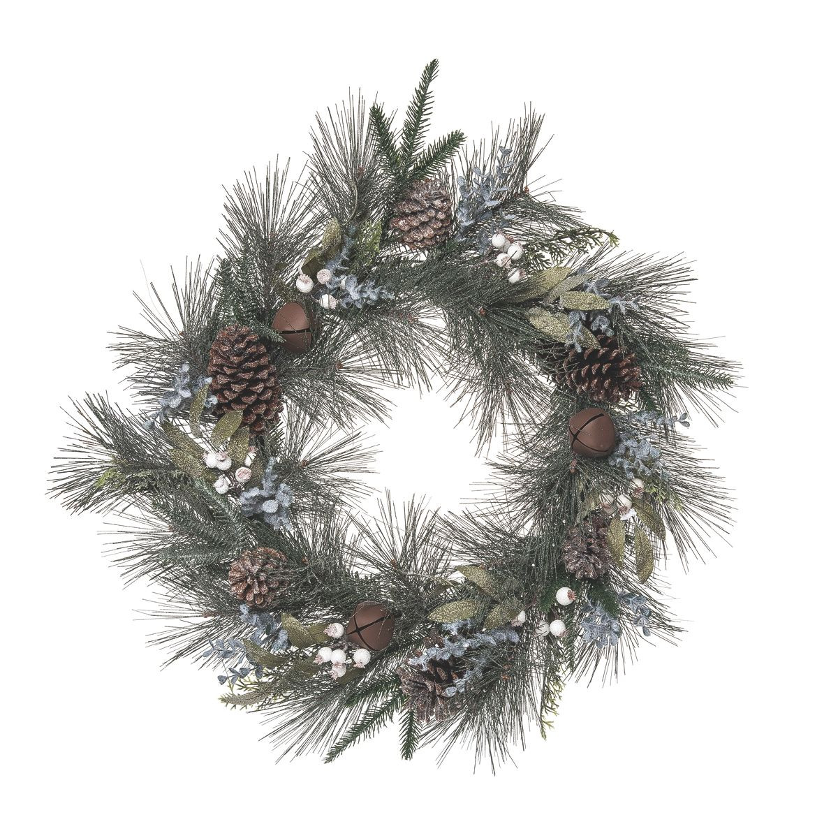 Transpac Artificial 24 in. Christmas Mixed Greenery Wreath with Rustic Bells | Target