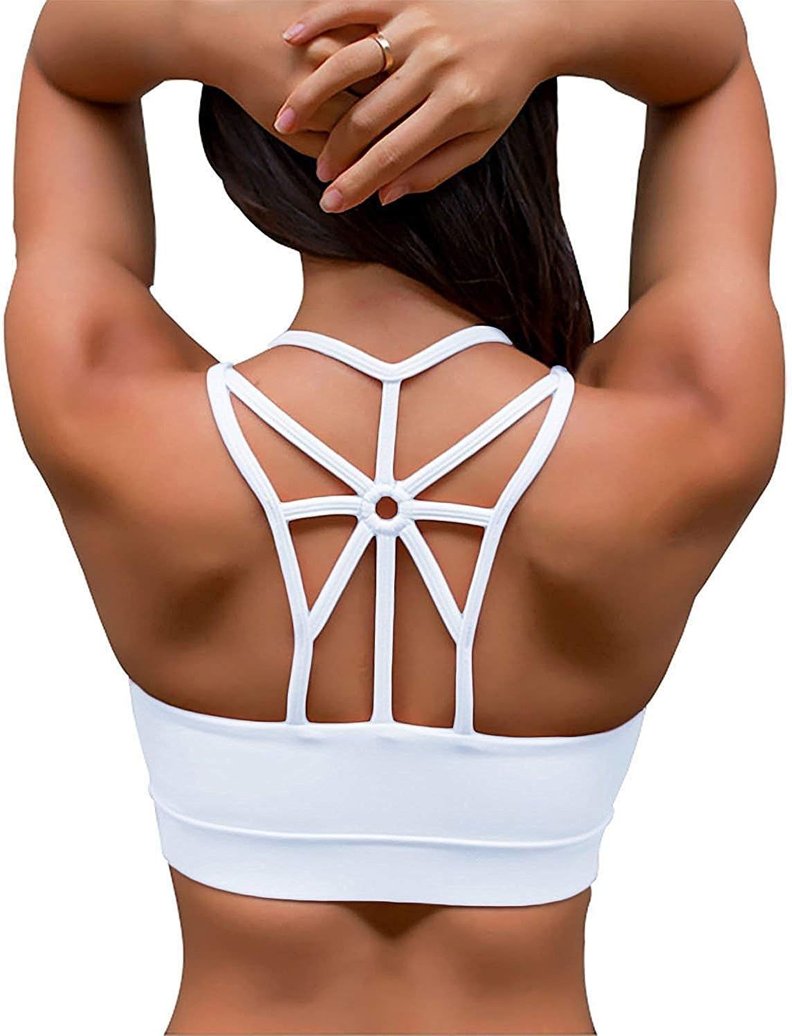YIANNA Sports Bras for Women Cross Back Padded Sports Bra Medium Support Workout Running Yoga Bra | Amazon (US)