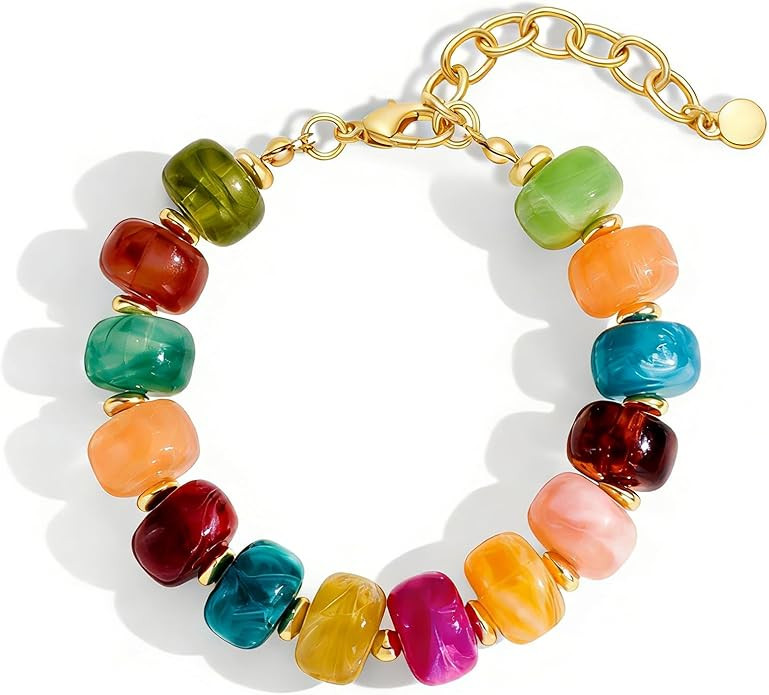 Chunky Beaded Bracelets for Women Boho Multicolor Acrylic Resin Beads Bracelet Adjustable Stateme... | Amazon (US)