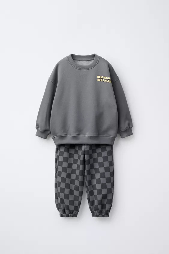 CHECKERBOARD SWEATSHIRT AND PANTS JOGGING SET | Zara US