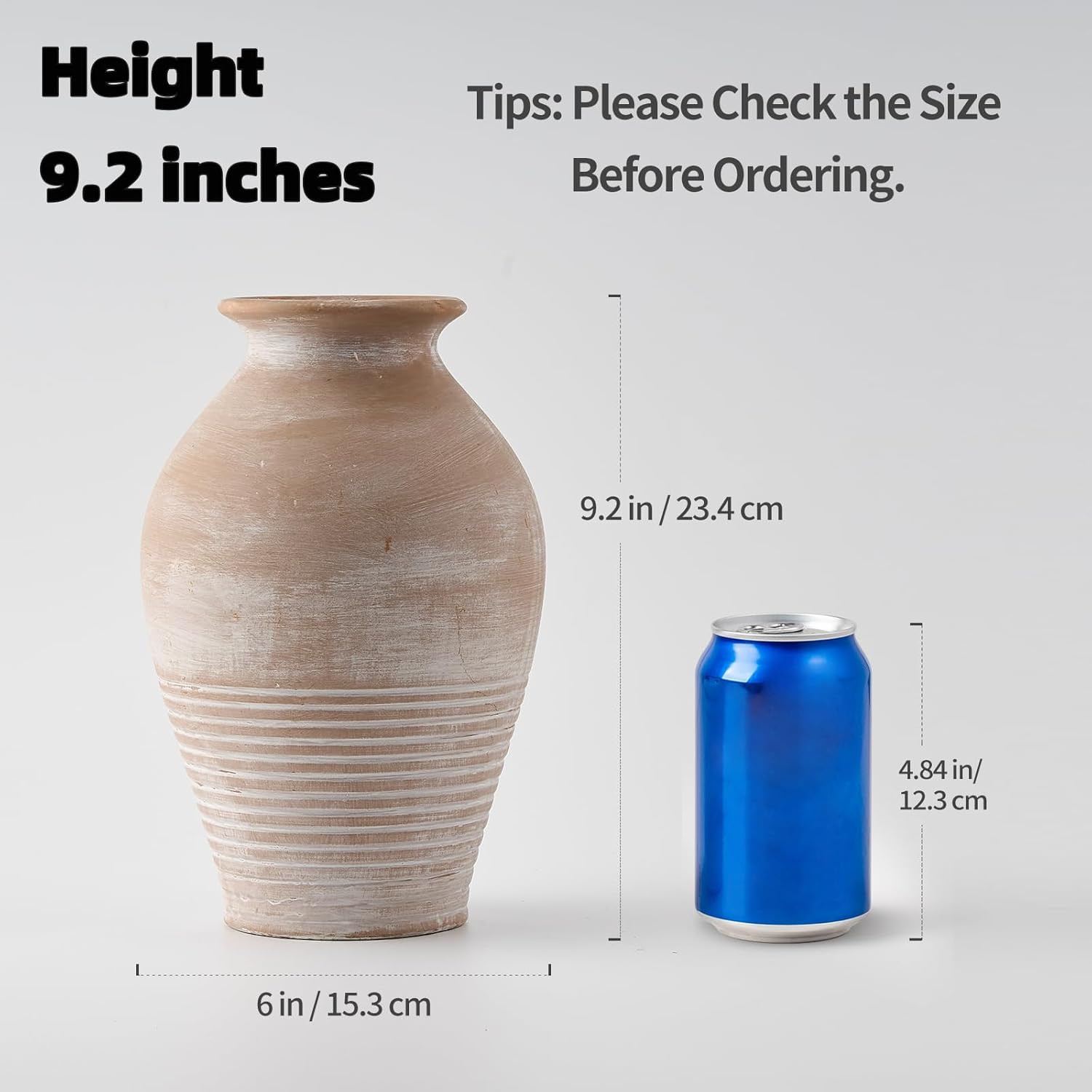 LUKA Ceramic Rustic Farmhouse Vase, 9.2 inch Whitewashed Terracotta Vase, Pottery Decorative Flow... | Amazon (US)