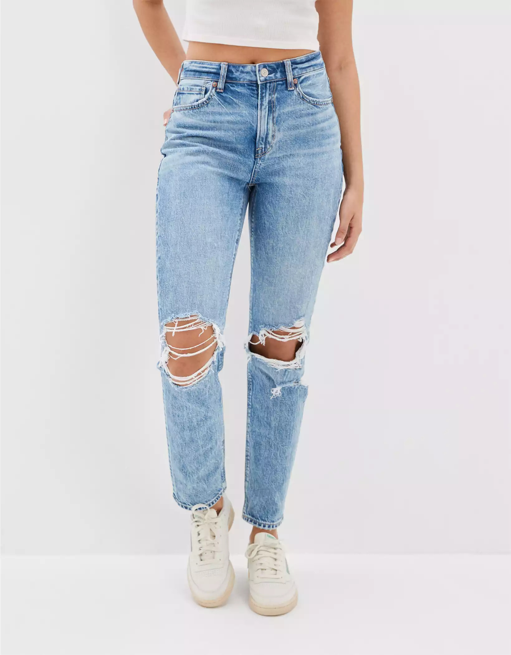AE Strigid Ripped Mom Jean | American Eagle Outfitters (US & CA)