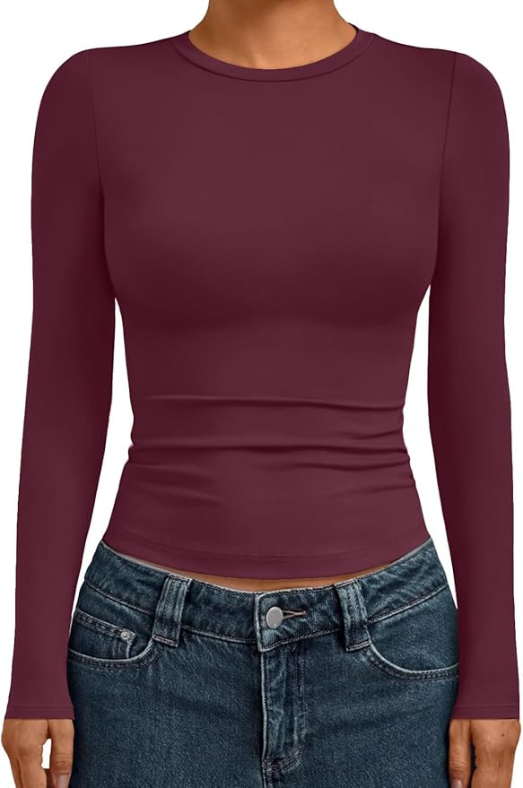 AUTOMET Womens Long Sleeve Shirts Basic Compression Going Out Crop Tops Fall Fashion Y2K Clothes ... | Amazon (US)