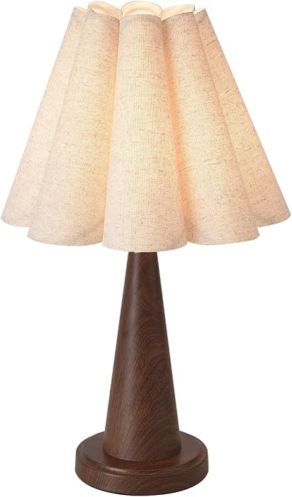 KUNJOULAM Modern Table Lamp, 20.5”" Height Minimalist Accent Lamp with Petal Linen Lampshade&Dark Faux Wood Metal Base, Bedside Nightstand Desk Light for Bedroom Livingroom Home Decor | Amazon (CA)