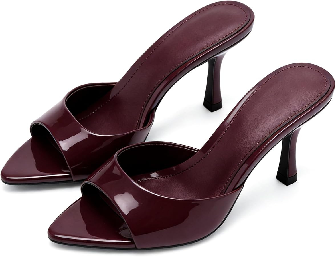 High Heel Mules for Women Slip On Open Pointed Toe Classy Patent Leather Stiletto Pumps Formal Sl... | Amazon (US)