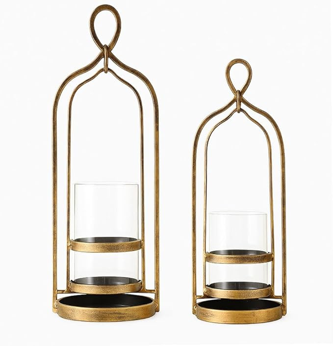 Glass Hurricane Candle Holders, Pillar Candle Holders, Metal Windproof Lantern for Industrial, Mo... | Amazon (US)