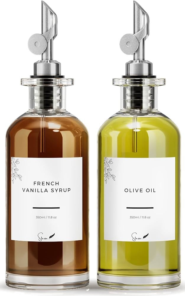Apothecary Olive Oil Dispenser Bottle For Kitchen - Free Spout, 40 labels & Funnel - Coffee Syrup... | Amazon (US)