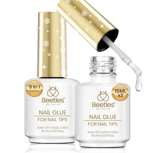 Beetles 2Pcs 15ml Gel Nail Glue, 9 In 1 UV Nail Glue for Acrylic Nail Tips, Super Strong Brush for Base Coat, Gift for Women, UV LED Light Required | Amazon (US)