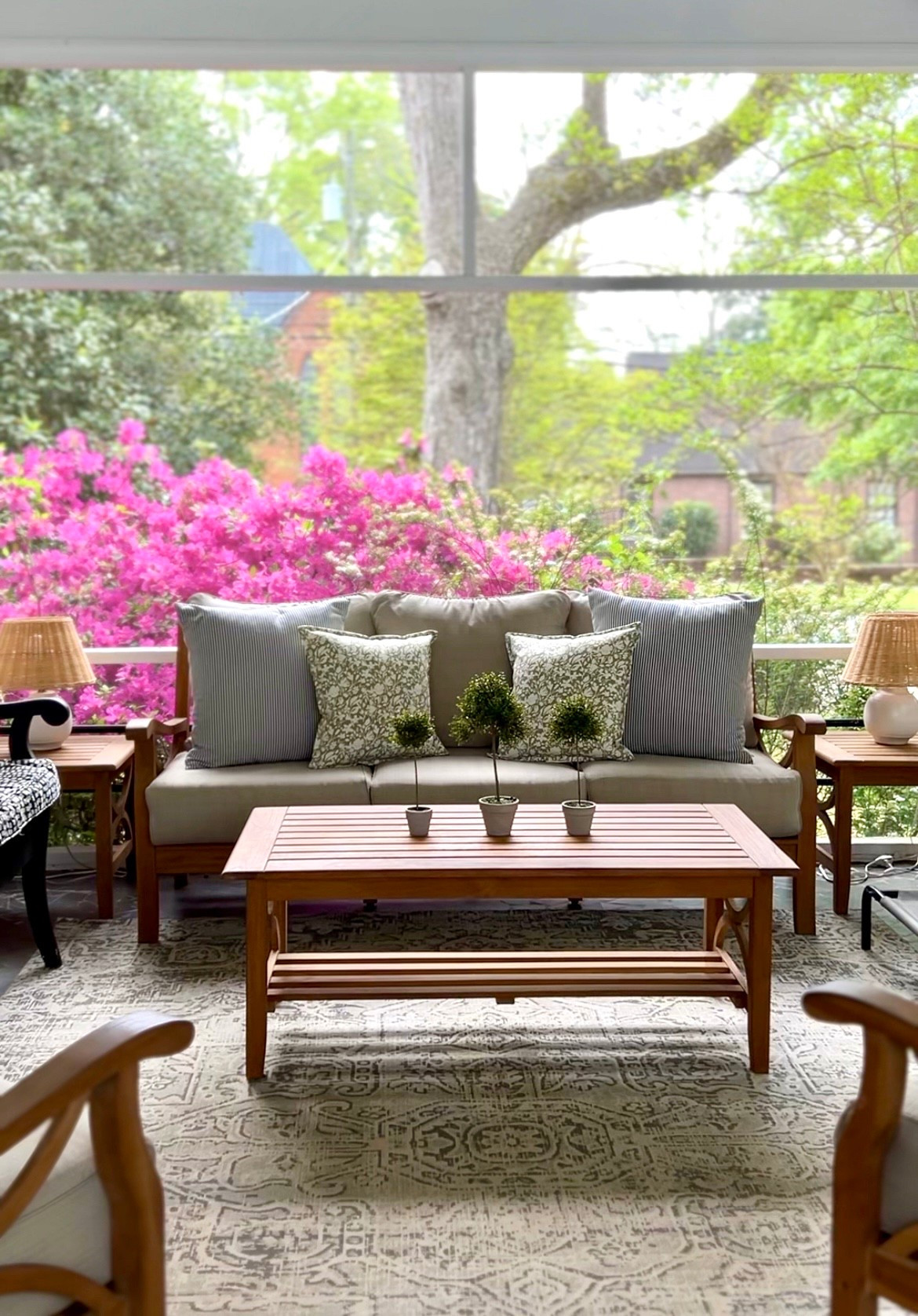 Porch decor 
Teak furniture 
