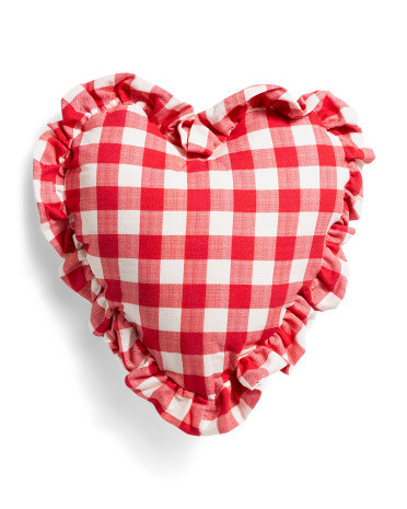 16x16 Vintage Gingham Heart Ruffle Pillow | TJ Maxx