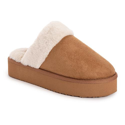 Plush Platform Scuff Slippers - Brown | HSN