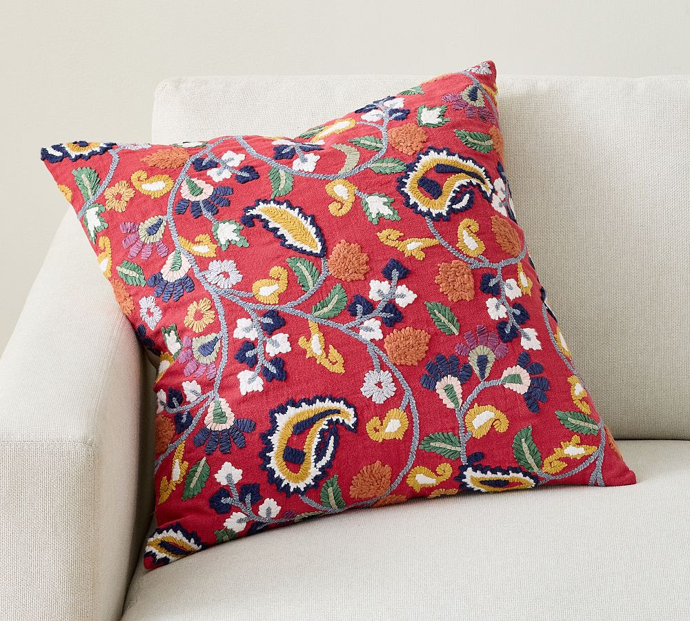 Camellia Embroidered Pillow | Pottery Barn (US)