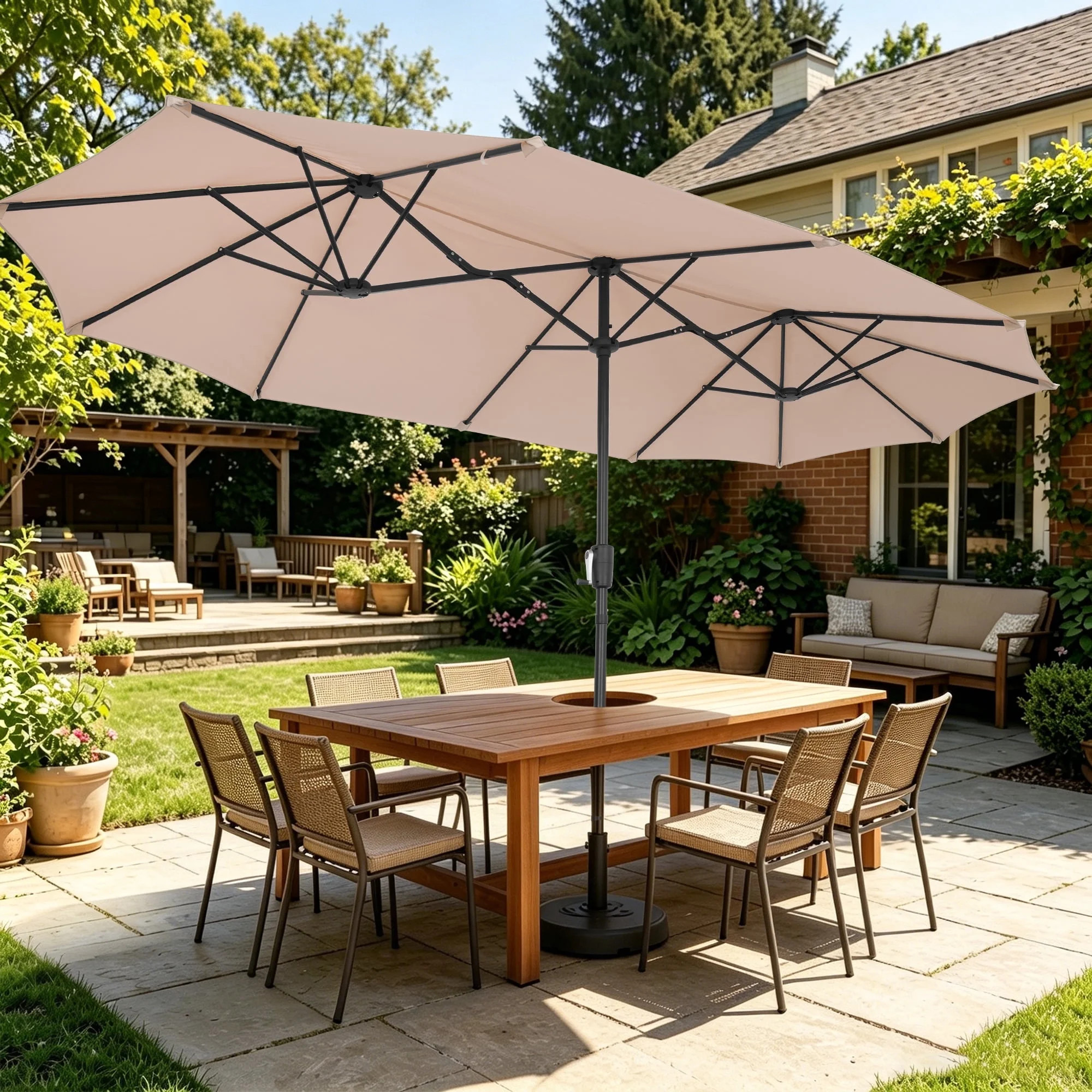Ainfox 15ft Double-Sided Patio Umbrella Outdoor Market Umbrella Large Sunbrella Table Umbrellas with Crank Air Vents and Crank(Navy Blue) | Walmart (US)