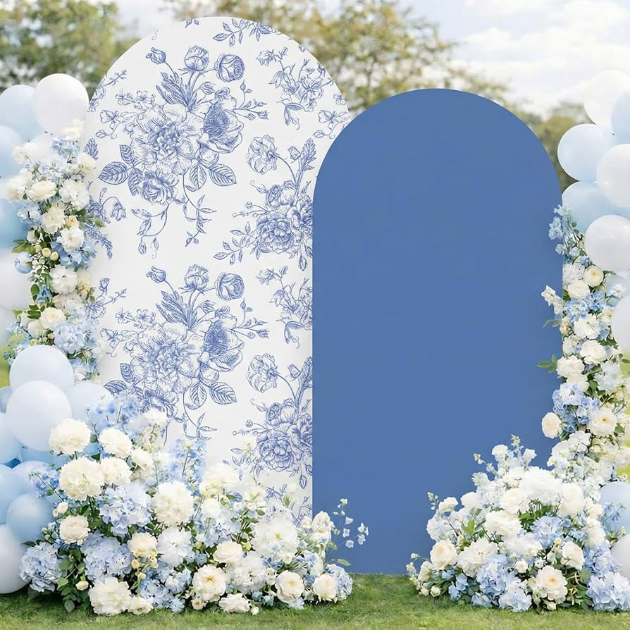 Tegeme 2 Set Blue Floral Arch Cover 7.2ft 6.6ft Party Stretchy Backdrop Cover for Wedding Birthda... | Amazon (US)