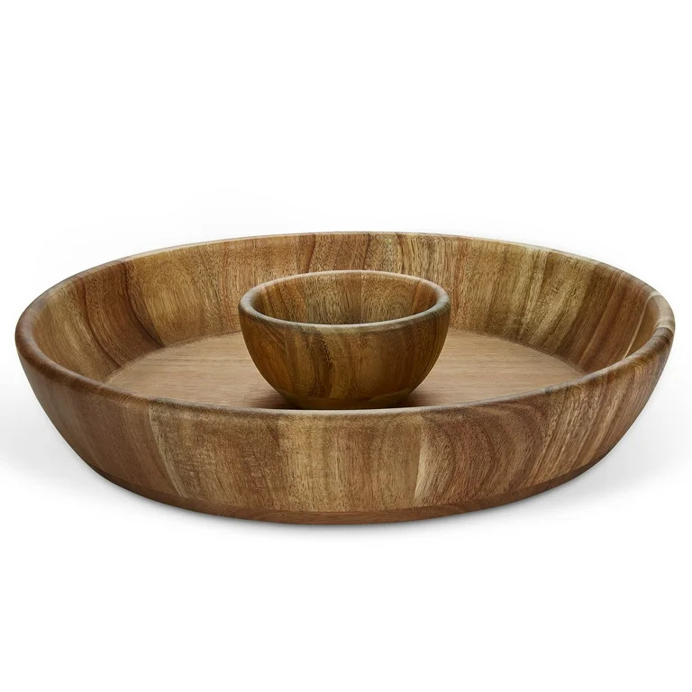 Miusco 12" Large Wood Serving Platter with Sauce Bowl, Chip and Dip Serving Tray Sets, Gray | Walmart (US)