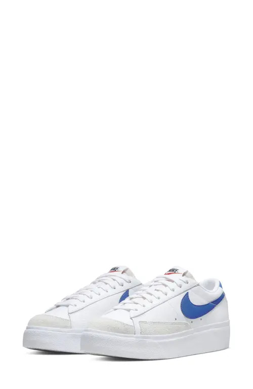 Nike Blazer Low Platform Sneaker in White/White/Orange/Royal at Nordstrom, Size 5.5 | Nordstrom