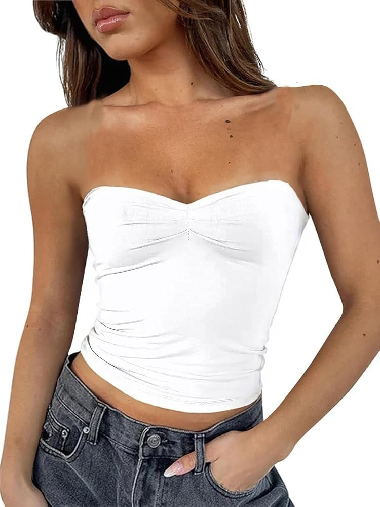 ForeFair Women's Sexy Strapless Tube Tops Backless Bandeau Sleeveless Basic Going Out Tops Summer... | Amazon (US)