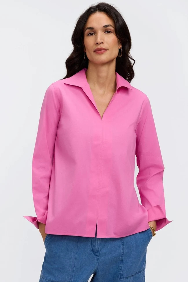 Agnes No Iron Stretch Long Sleeve Popover Shirt | Foxcroft