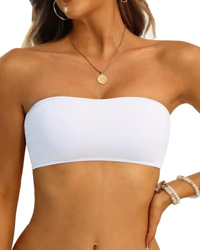 Aqua Eve Women Strapless Bikini Top Only Bandeau Swim Top Tube Top Swimsuit White M | Amazon (US)