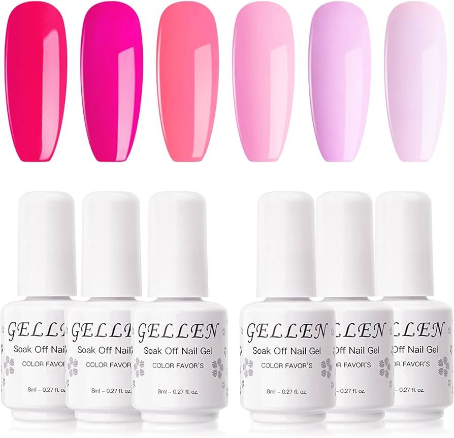 GELLEN Gel Nail Polish Kit - Summer Series 6 Colors Nail Polish Set, Pink Red Neutrals Gel Polish... | Amazon (US)