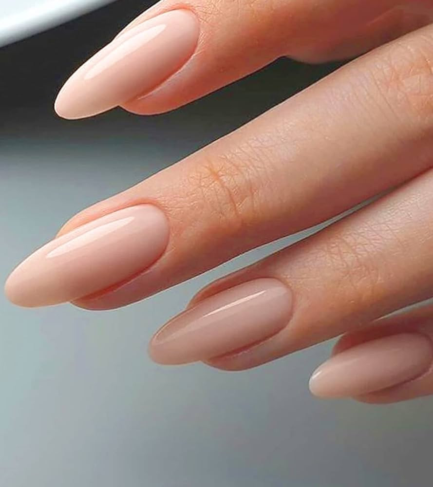Morily Press on Nails Medium - Nude Almond Fake Nails Solid Color Pink Glossy False Fingernails i... | Amazon (US)