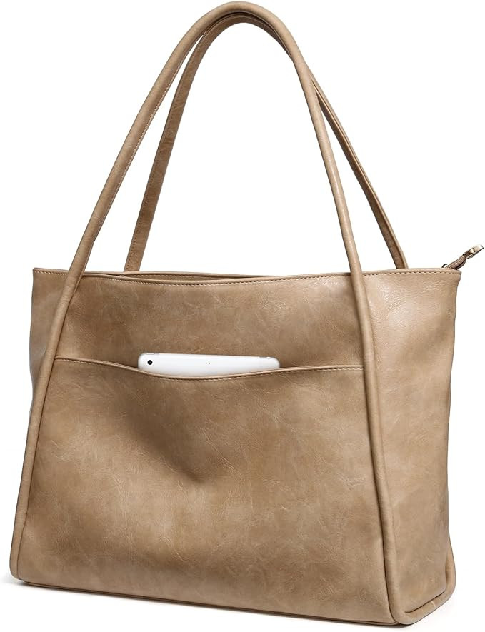 Large Tote Bag for Women Work with Zipper 16L Vegan Leather Ladies Travel Purses and Handbags | Amazon (US)