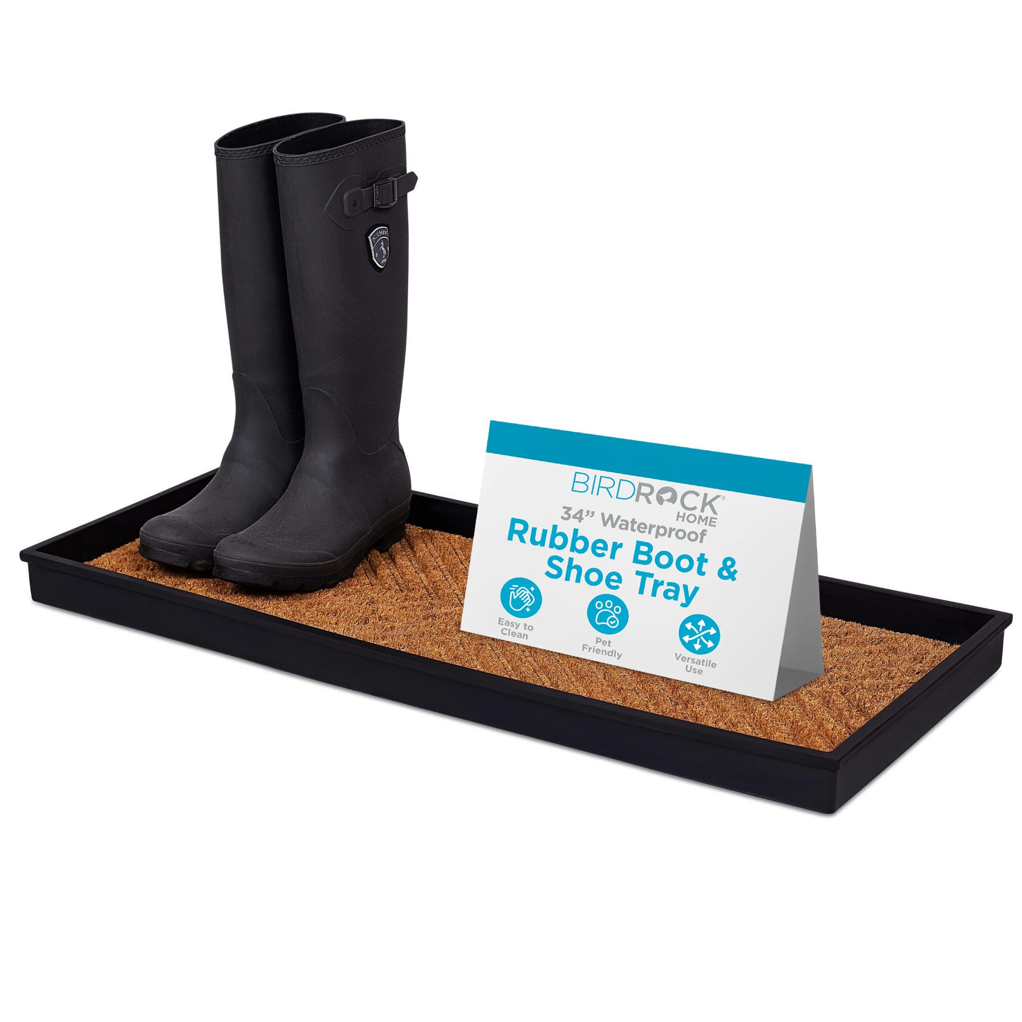 BIRDROCK HOME Rubber Boot & Shoe Tray | Coir Insert | 34" x 14" | Waterproof Shoe Tray for entryw... | Amazon (US)