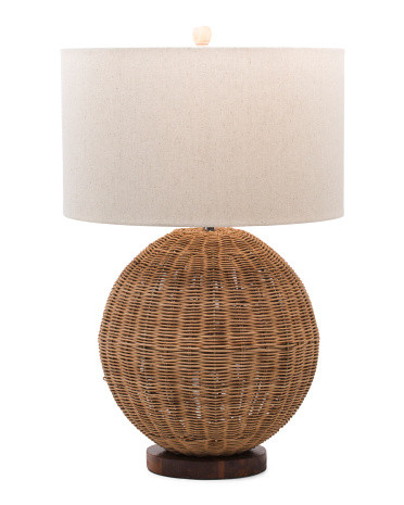 Rattan And Metal Lamp With Harp Shade | TJ Maxx