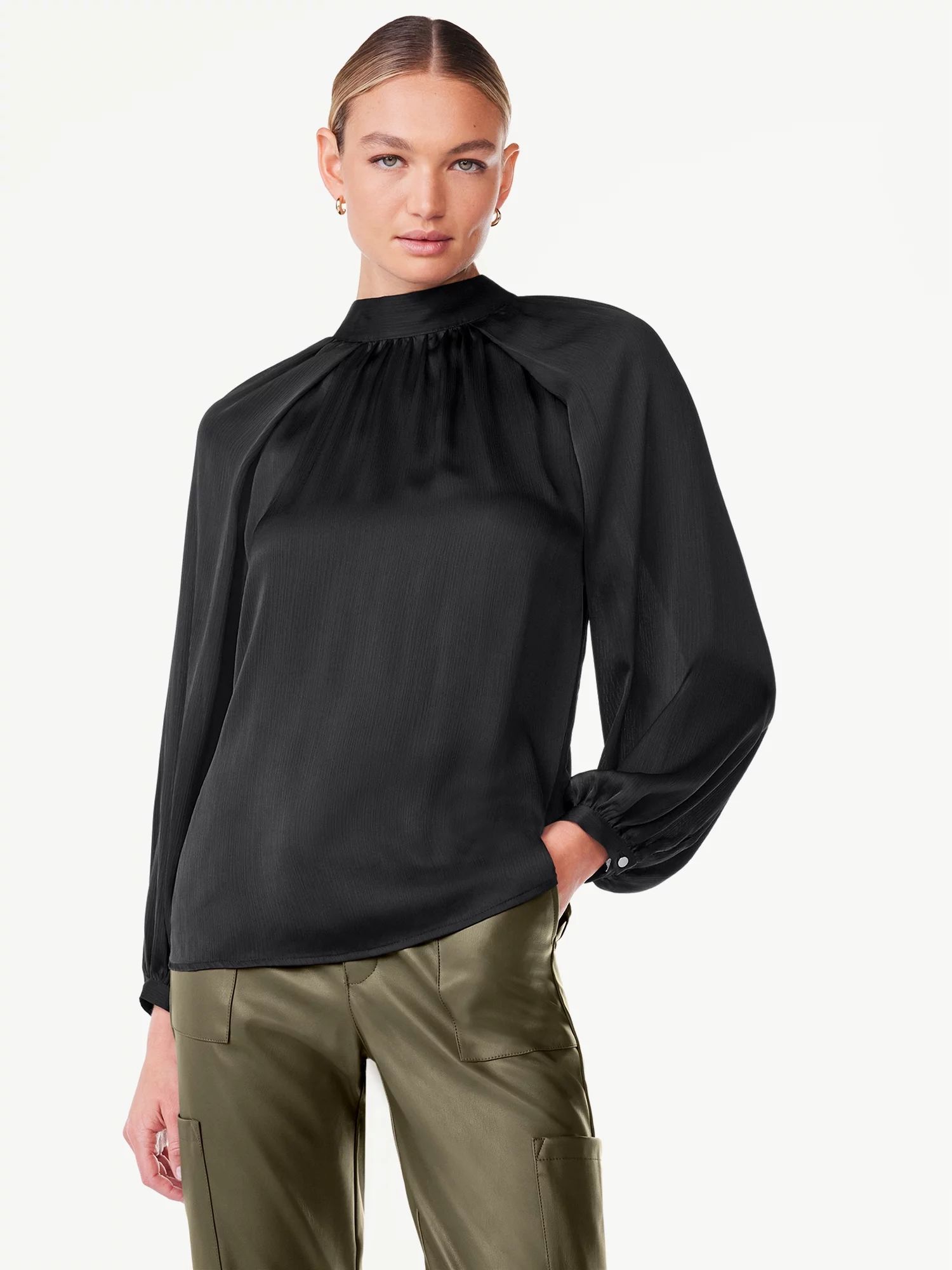 Scoop Women's Satin Tie Neck Blouse, Sizes XS-XXL | Walmart (US)