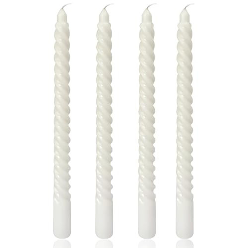 White Spiral Taper Candles for Home Decoration, 4 Pack 10 Inch Candlesticks for Dinner Party Holiday Birthday Celebration, Dripless and Smokeless | Amazon (US)