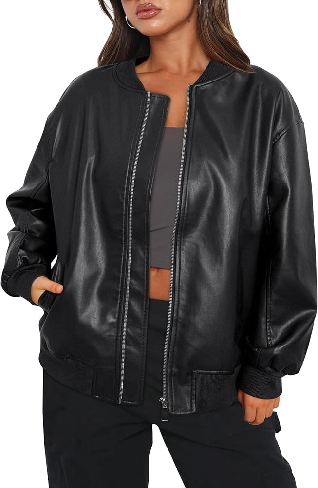 AUTOMET Women's Faux Leather Jackets Bomber Motorcycle Coats Winter Outfits 2023 Trendy Clothes w... | Amazon (US)