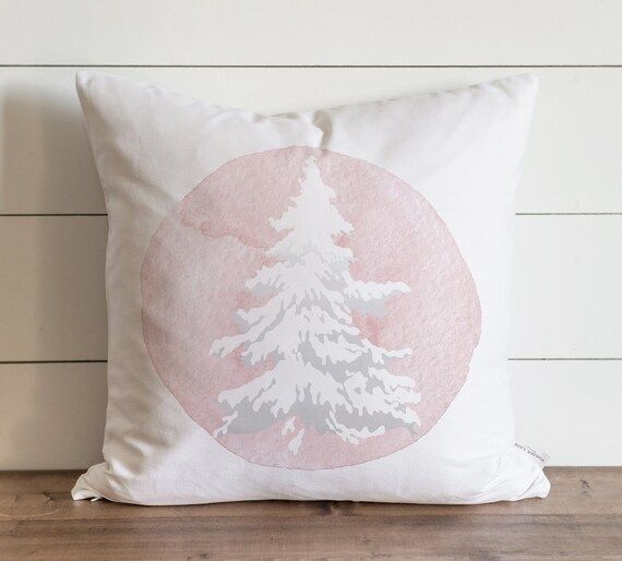 Christmas Pillow Cover // Pink Flocked Tree // Farmhouse Decor | Etsy | Etsy (US)