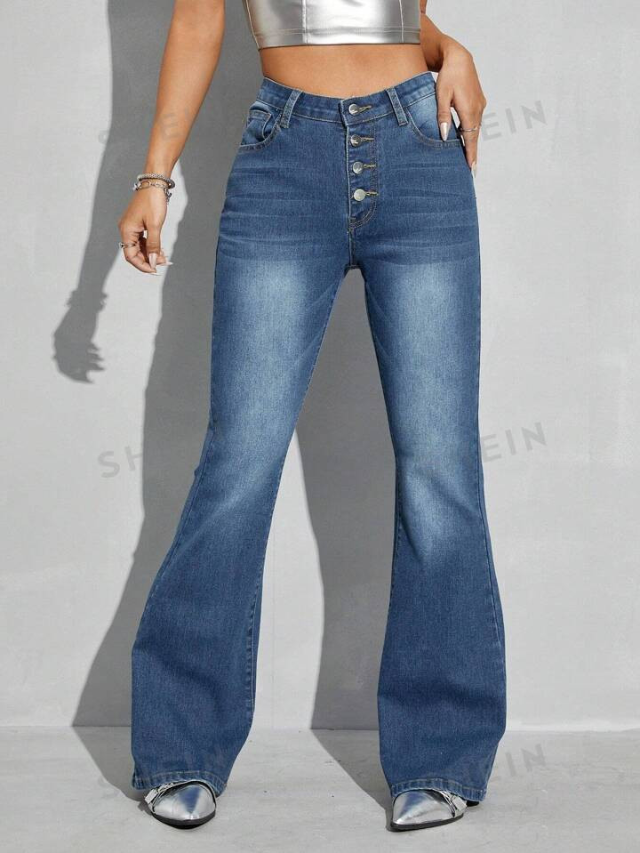 Button Fly Flare Leg Jeans | SHEIN
