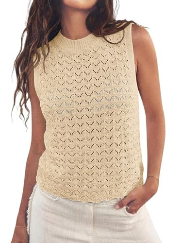 Fisoew Womens Summer Knit Sweater Vest Sleeveless Crochet Tank Tops Hollow Boho Beach Vacation Cover Ups Resort Wear 2026 Apricot | Amazon (US)
