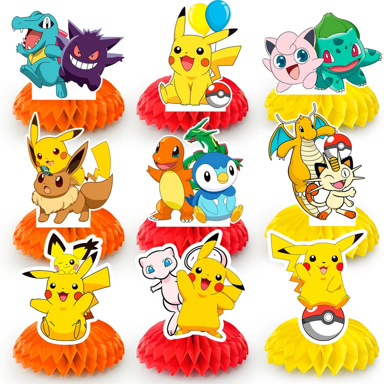 Pokemon Centerpieces for Tables, 9pc 3D Double Side Pokemon Honeycomb Centerpieces for Pokemon Th... | Walmart (US)
